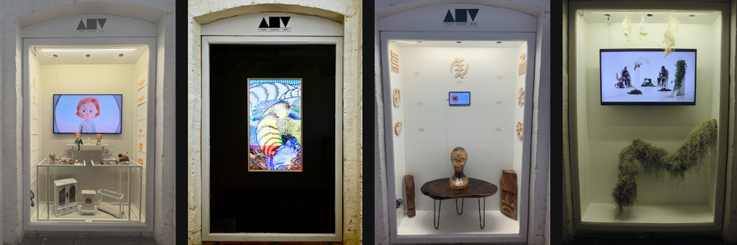 vitrine-main-call-tsv Artworks left to right: Olivia Wilyman, Freshwater, 2025; Kyle Fraser, Dynmaic Canvas, 2025; Kwesi Adabie, A Legacy of Tradition and Spirituality, 2024; Sarah Koekkoek, Future Living Room, 2022.